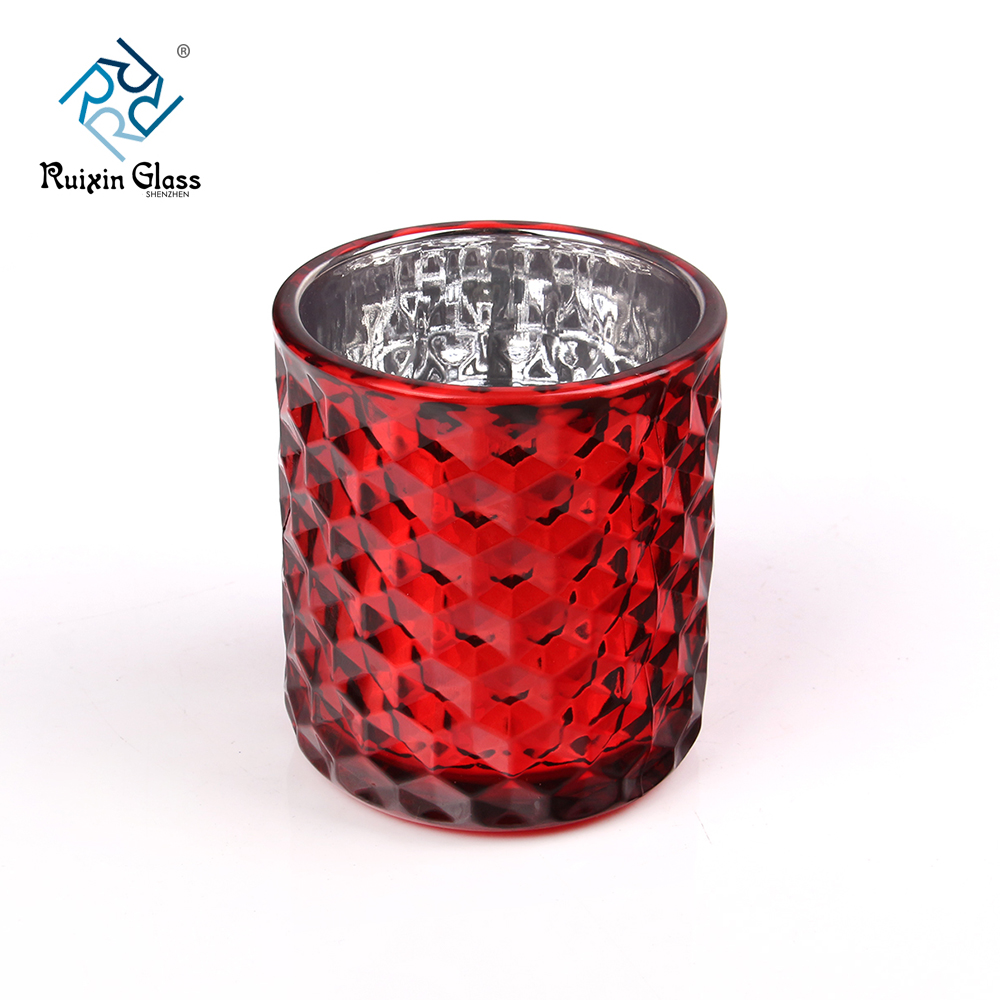 Red Cylinder 10OZ Diamond Pattern Candlestick Holder Supplier