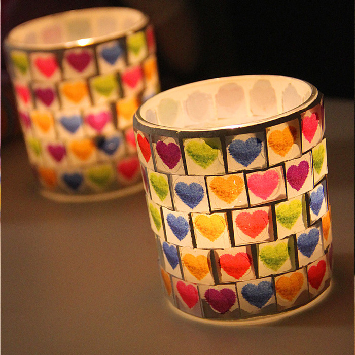 diseño del corazón del mosaico soportes para velas románticas, vela del corazón al por mayor del sostenedor