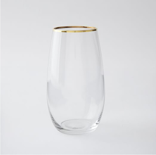 Shenzhen la cristalería proveedor vidrio timbales con borde oro