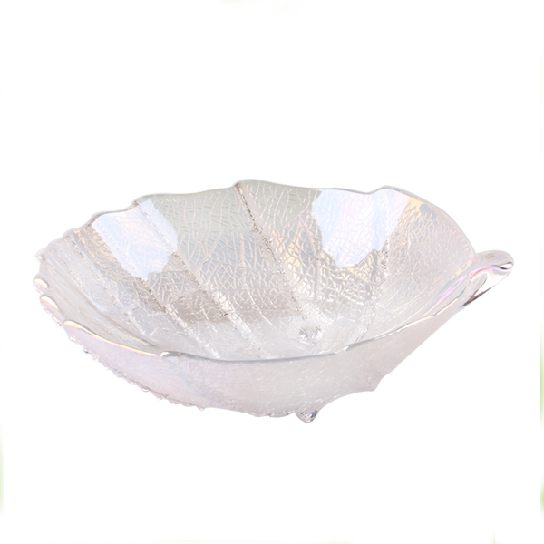 Silver leafy shape glass dried fruit bowl for sale