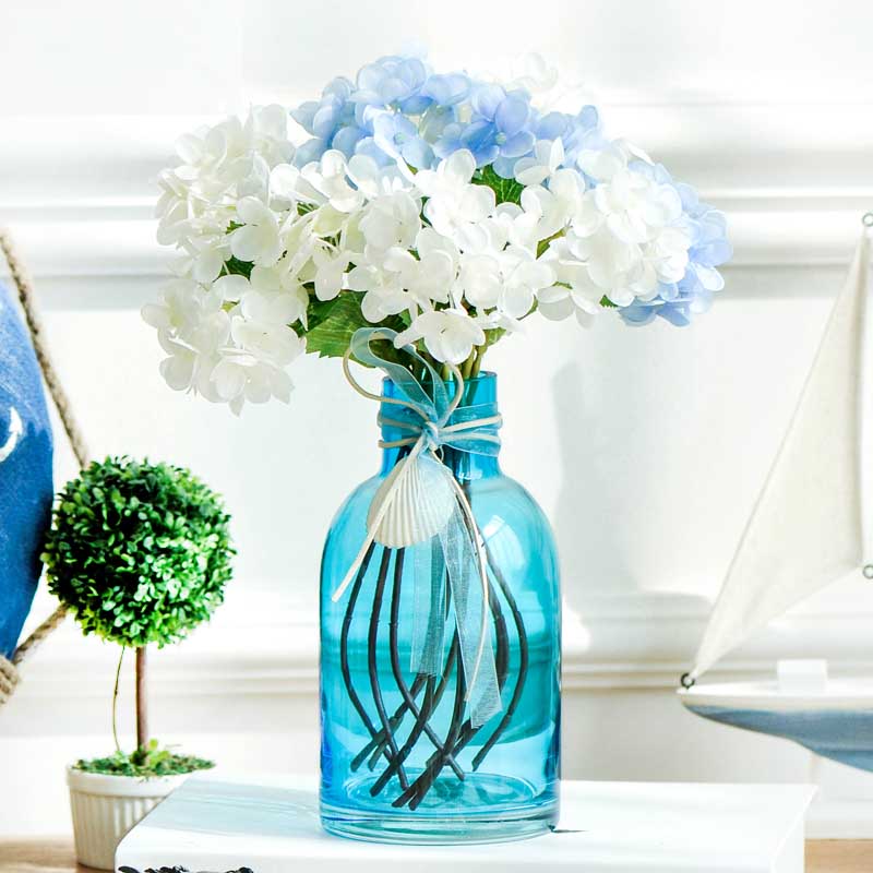 Pequeños floreros floreros de cristal azul al por mayor