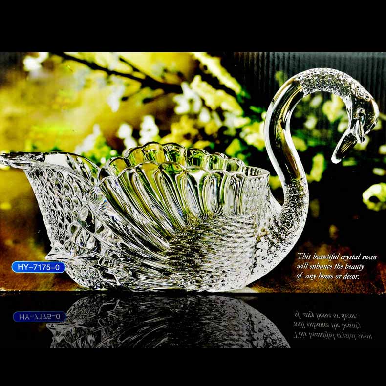 Swan crystal glass fruit bucket beautiful glass fruit containers wholesale