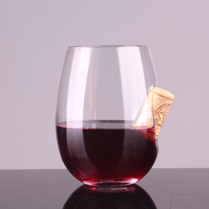 Wholesale Cork Embedded Egg Shape Stemless Wine Glass