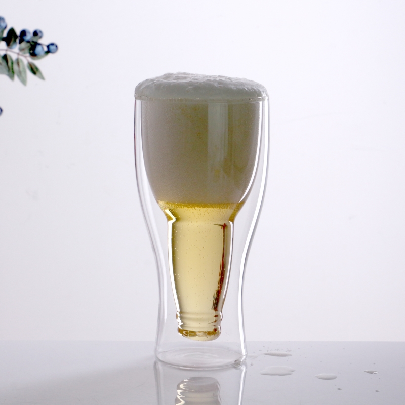 Wholesale Handmade 350ml Host Fast Freeze Beer Glasses Double Wall Glass Cup
