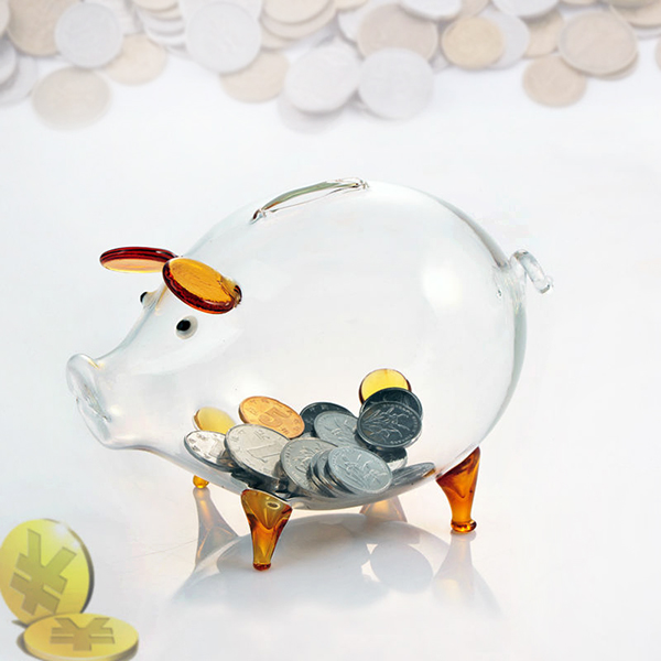 China pig shape glass saving bank and glass piggy bank supplier