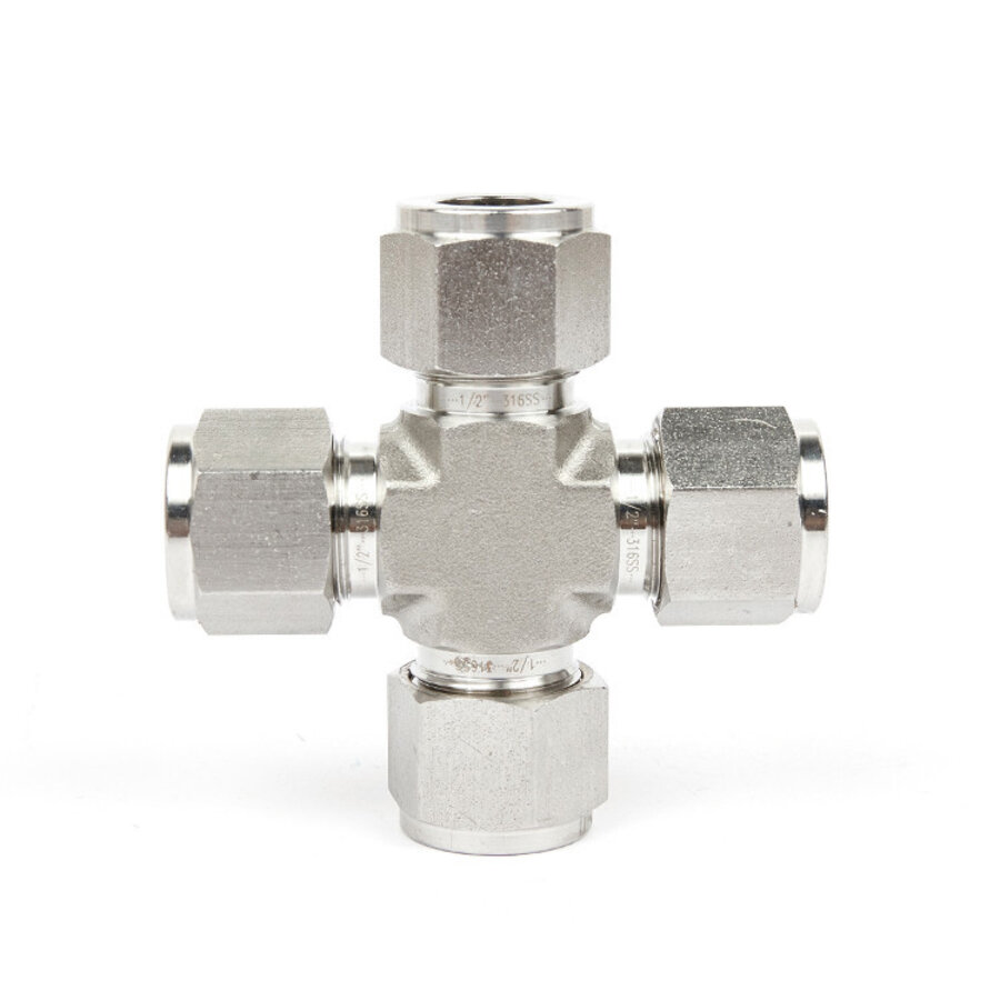 17 Stainless Steel Double Ferrules Metric Tube Fittings 4-Way Union Cross 2mm to 38mm