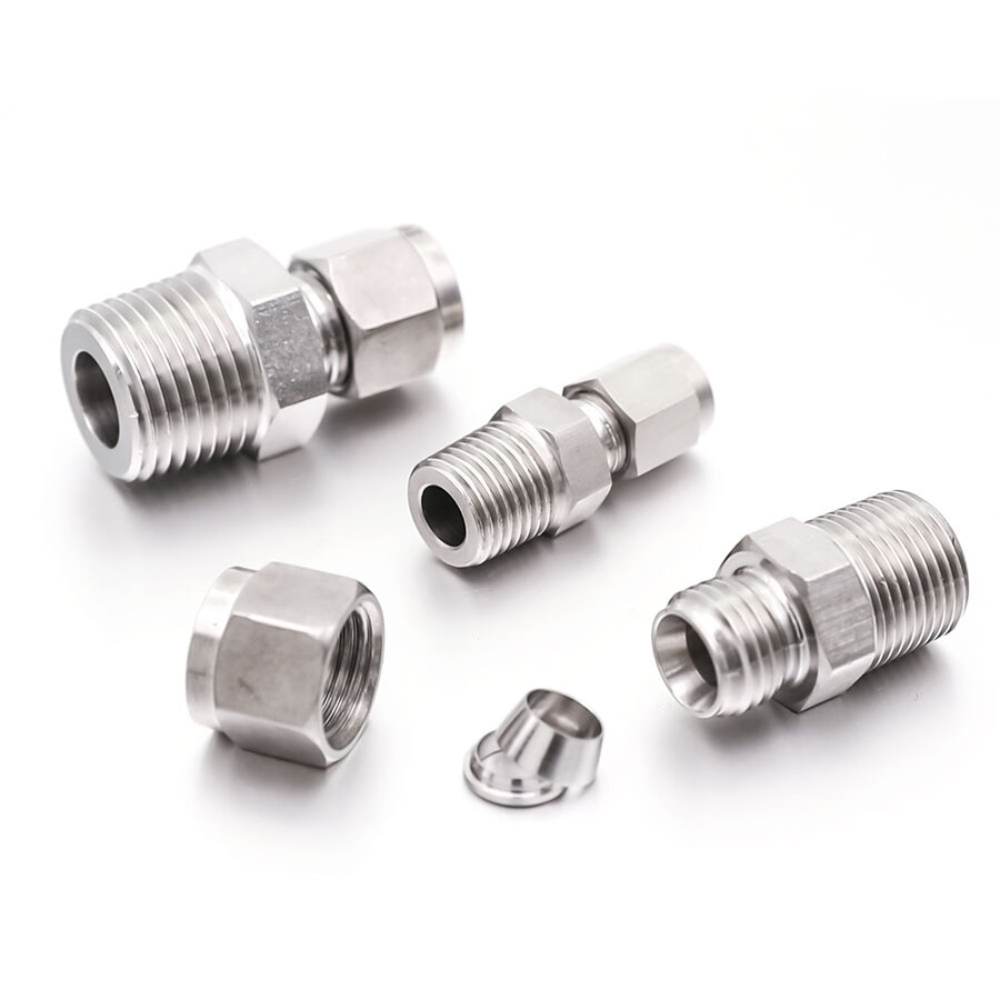 6 DIN SS316 Stainless Steel Twin Ferrules electroplated hexageon union Inch Tube Fitting