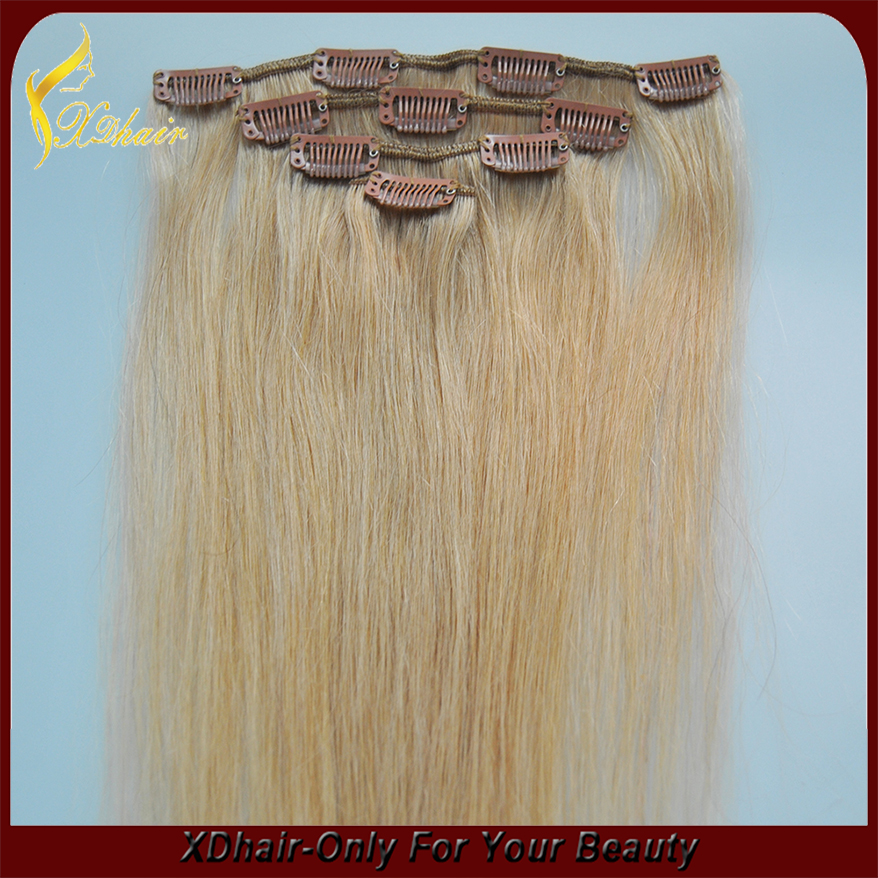 100% Virgem Remy Cabelo Liso preço de fábrica grampo em extensões de cabelo humano