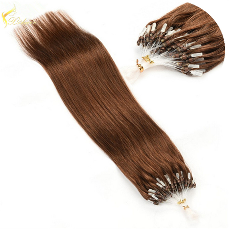 12"-24" Loops Micro Rings Beads Tipped Virgin Human Hair Extensions 1g/stand Peruvian Silky Straight Micro Ring Hair