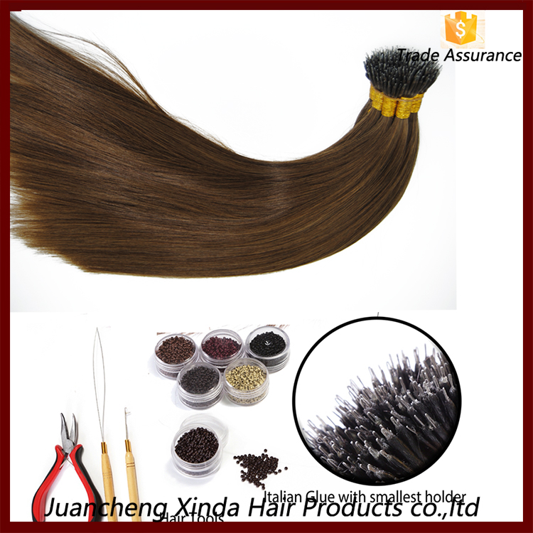 2015高品質の中国のヘア工場熱い販売ブラジルストレート人間の髪ナノリングヘアーエクステンション