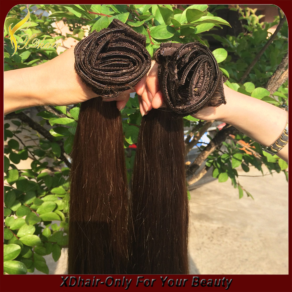 2015 Vendre Hot Clip In cheveux raides clip indienne dans les cheveux Extension de cheveux humains