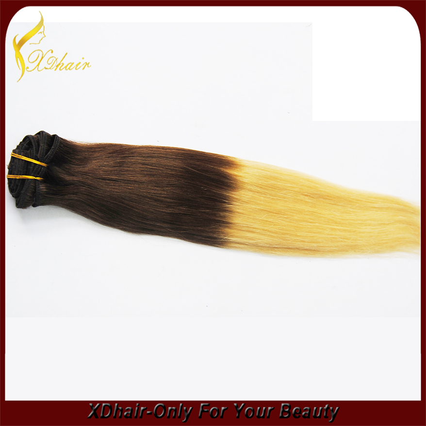 2015 New Arrival  Human  Ombre Color Hair Weft Best Quality Brazilian Double Drawn Hair Weaving