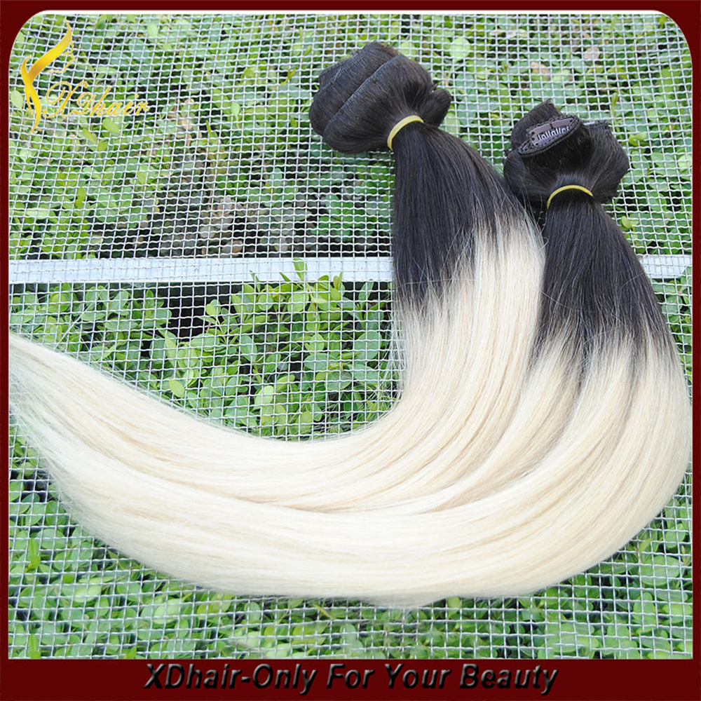 2015 factory supply best selling in  silky straight ombre color clip in hair extension