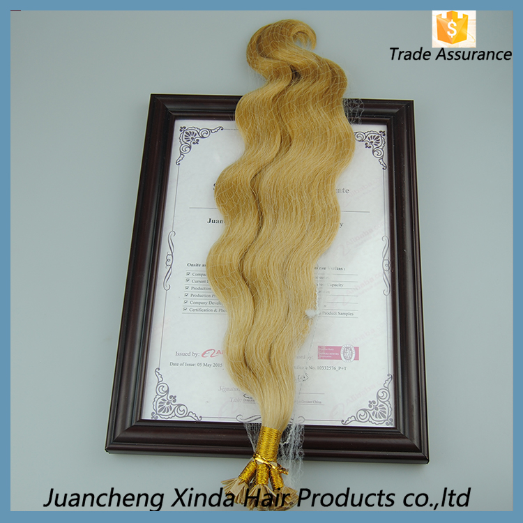 2015 new high quality 7A double drawn remy keratin blonde keratin curly hair extensions
