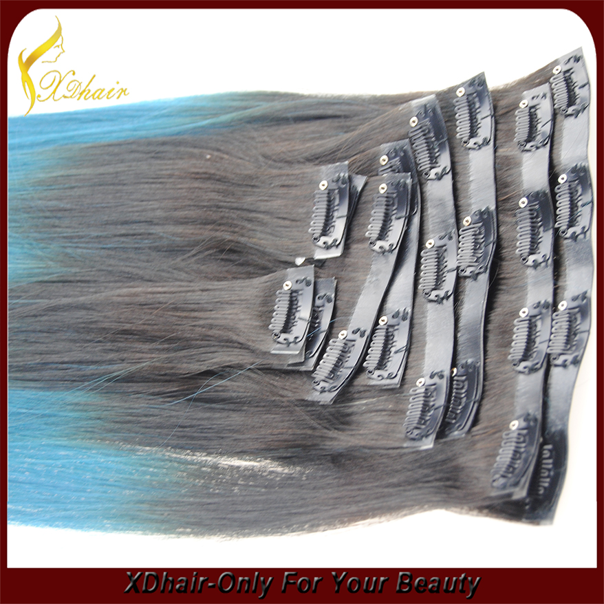 2015 new products ombre color clip in hair extensions for black women