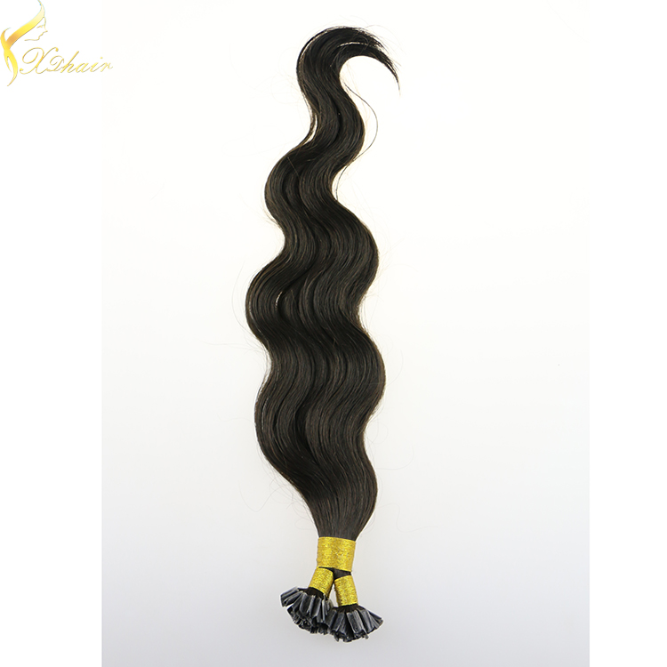 2015 top quality double drawn 100% virgin remy 7A keratin prebonded nail tip hair extension
