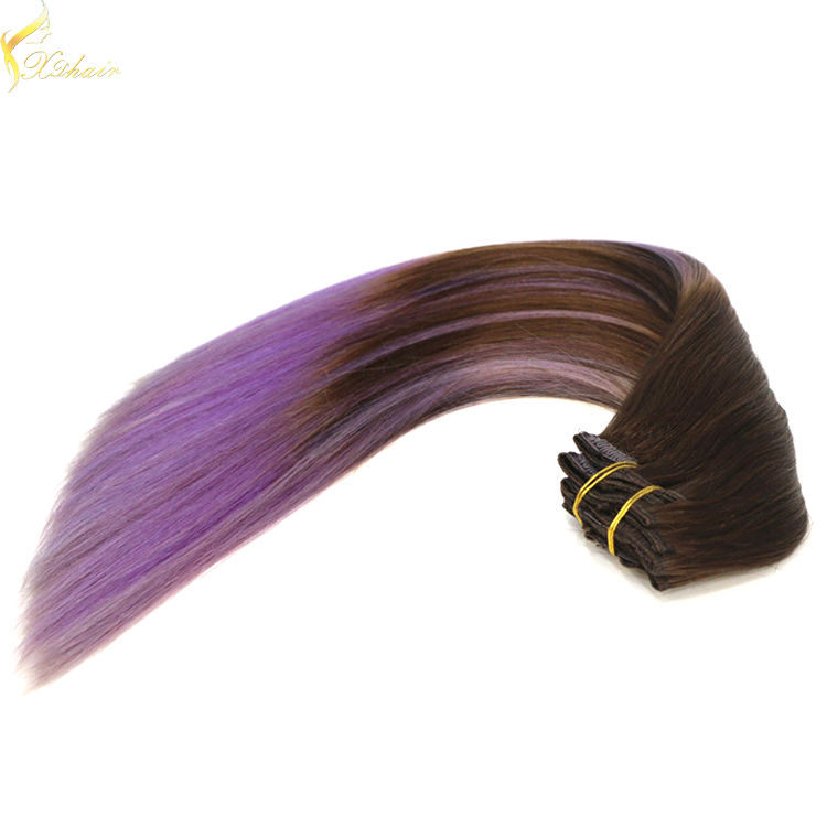 2016 Wholesale price remy top quality ombre clip in hair extensions cheap