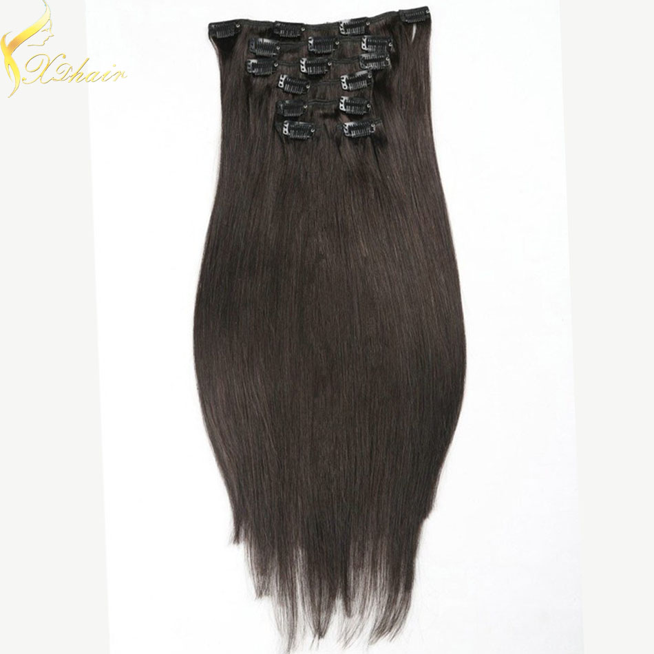 2016 top quality remy clip in hair extensions 220g thickest double drawn clip on weft