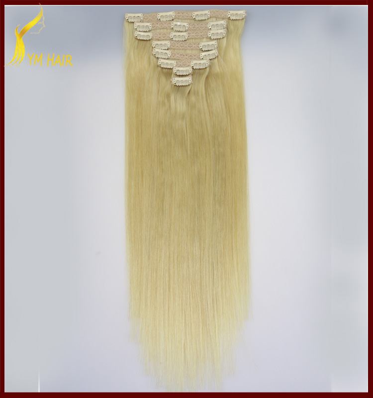 7 piece double weft 100% brazilian human hair full head straight clip in remy hair extensions 160g