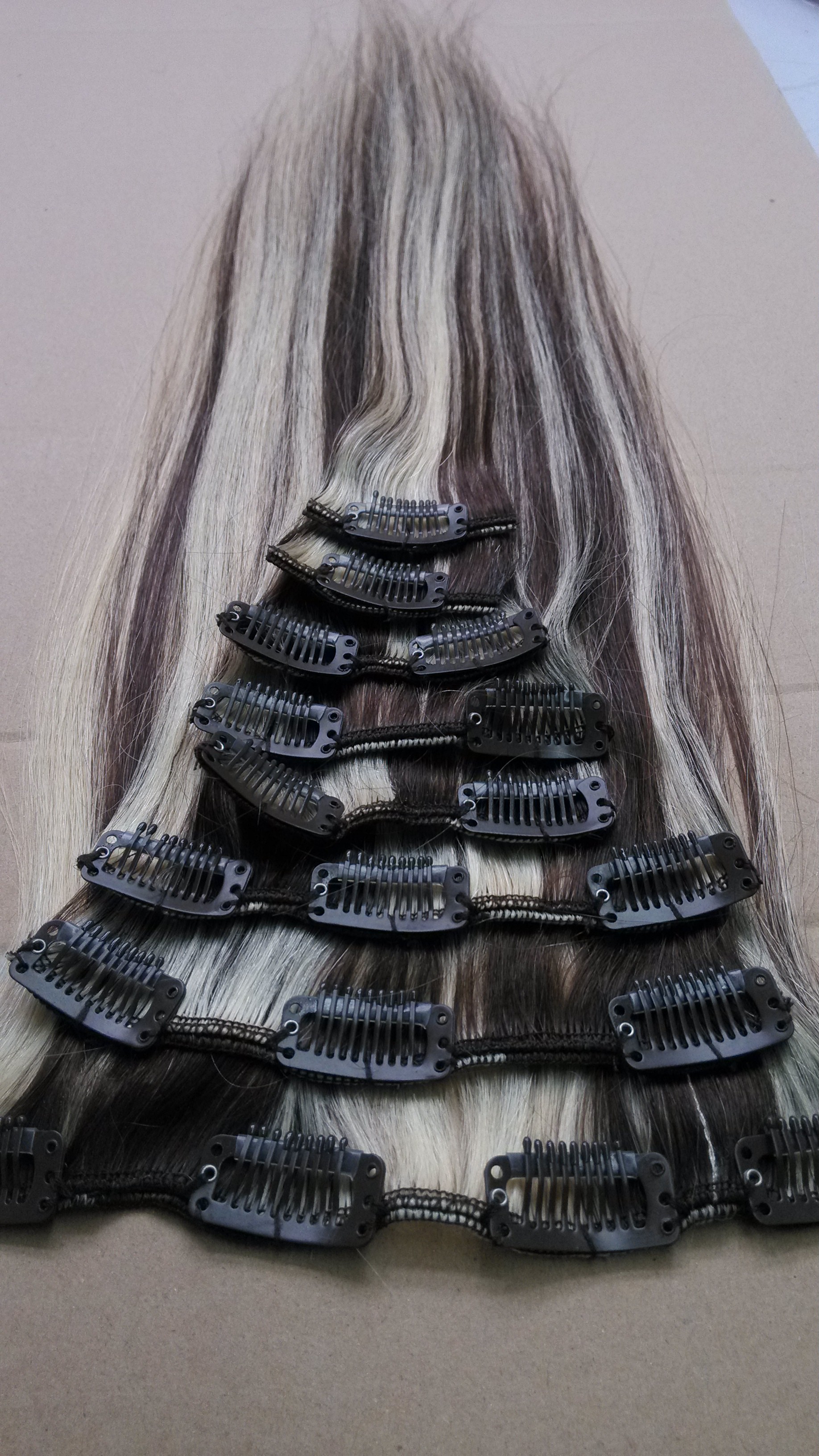 7a 100% human hair clip in hair extension unprocessed Grey peruvian human hair clip in extensions