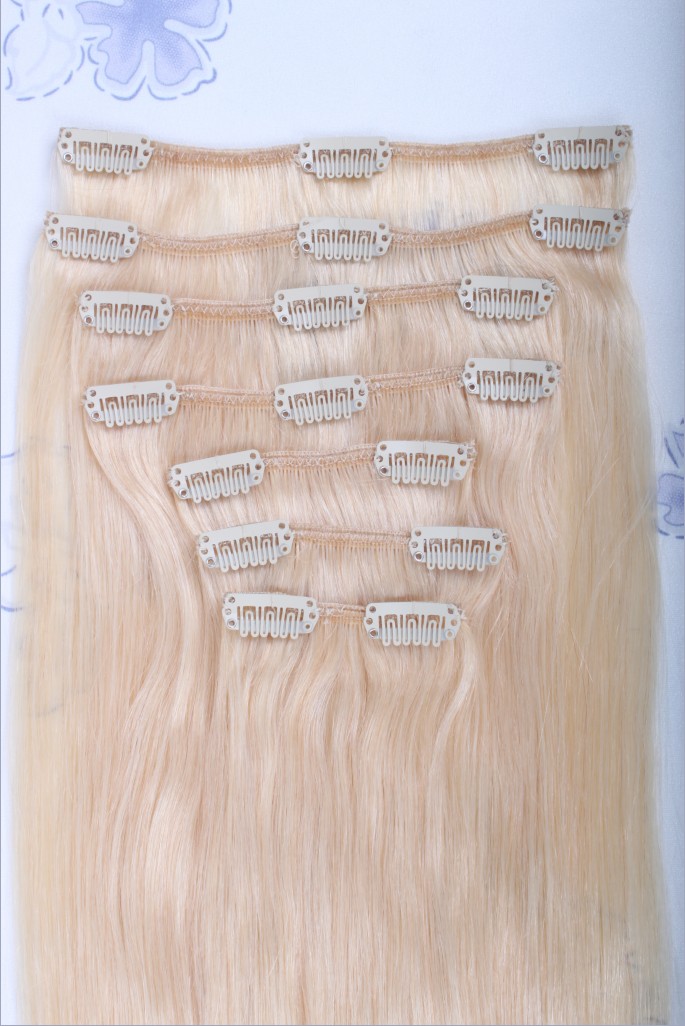 7pcs double weft double drawn Clip in remy human hair extensions for white women