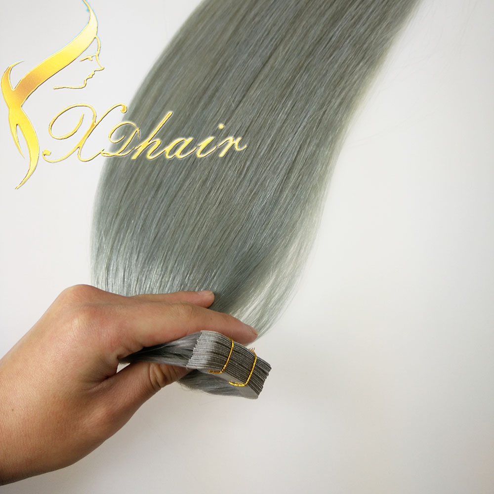 Best sales gray human hair tape weft pu skin weft hair peruvian