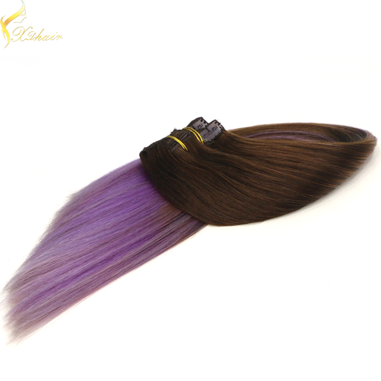 Best selling double weft double drawn ombre clip in hair extensions full head
