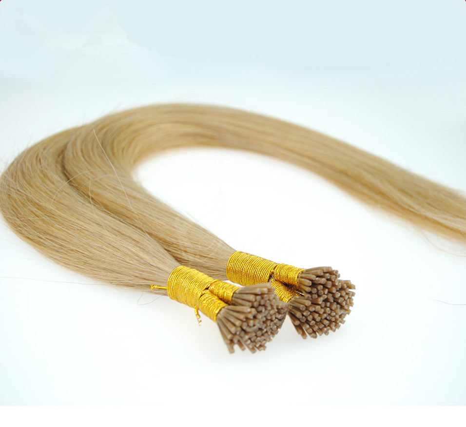 Blond color keratin straight human hair brazilian virgin i tip hair for white women