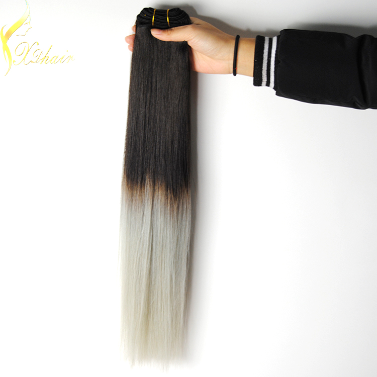 Cheap ombre grey hair bundles 100% brazilian human hair Ombre #1b T #27 hair weft