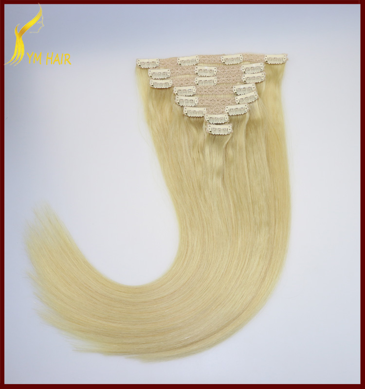 Cheap price double weft full head straight clip in remy human hair extension