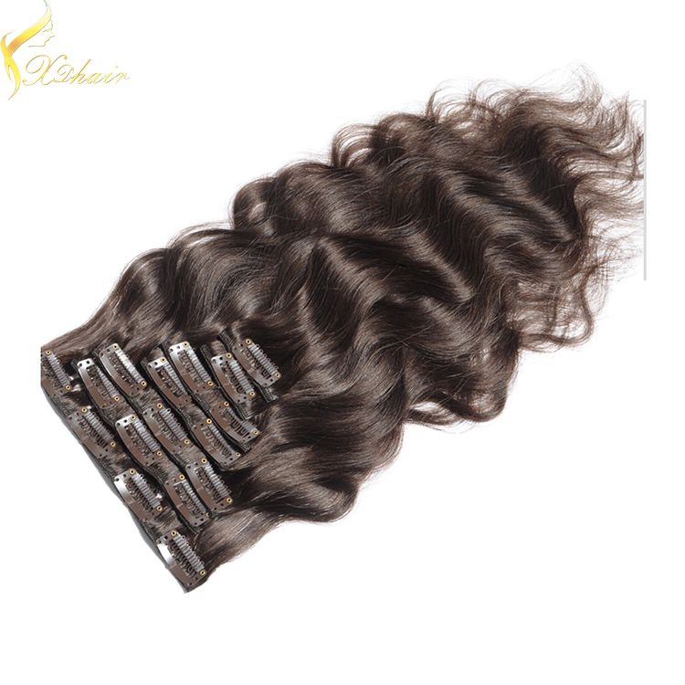Cheap unproessed straight no tangle & shedding double weft clip in hair extensions free sample