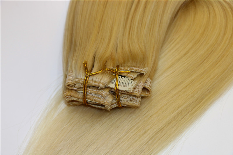 Clip in hair extensions with high quality brazilian human hair