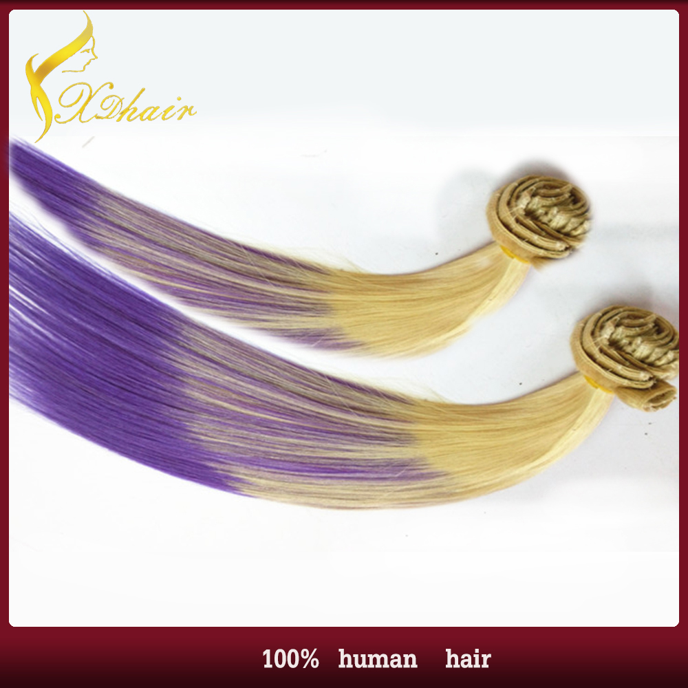Dip Farbstoff Haarspange Haarteil in zwei Klangfarbe hochwertigen remy Menschenhaarverlängerung