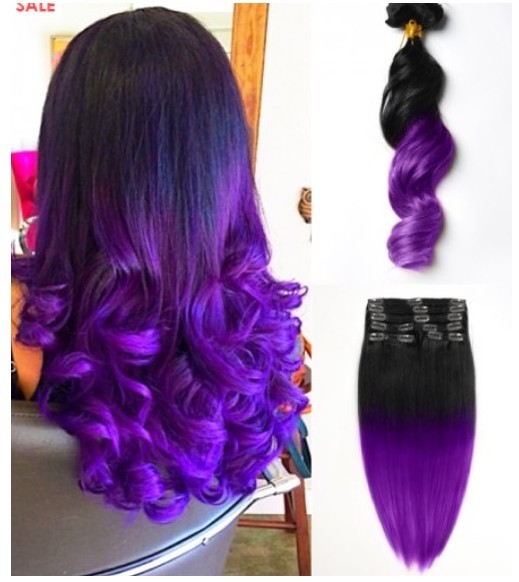 Dip dye/ombre clip in 100% human hair extension top grade 6a super quality human hair