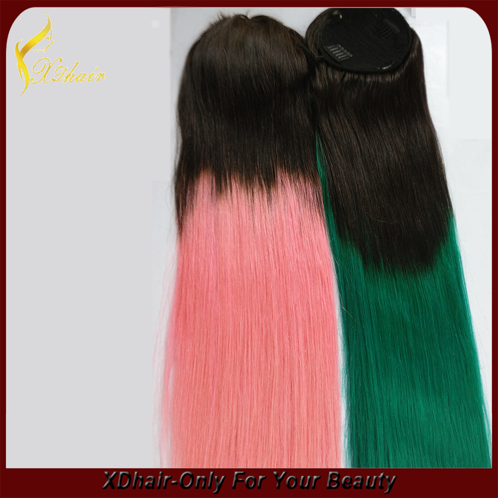 Dip dye ponytail/two tone color ponytail virgin remy human hair extension grade 6A