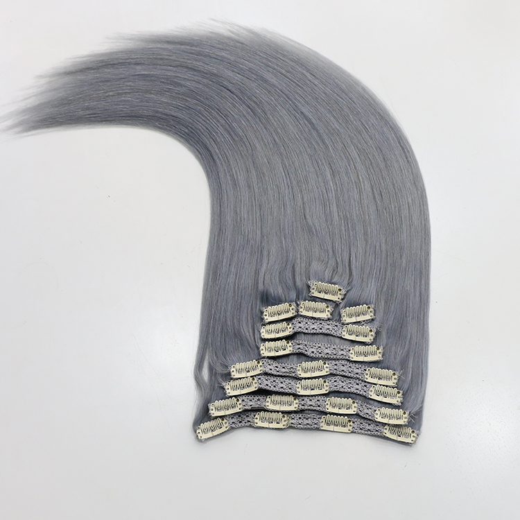 Direct Factory Price Stable Color 100% Human Hair Remy Hair grey color clip in hair extension