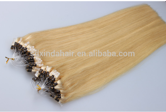 Double Drawn Blonde Color Brazilian Remy Human Hair Silk Straight Micro Ring Hair Extensions For Black Women