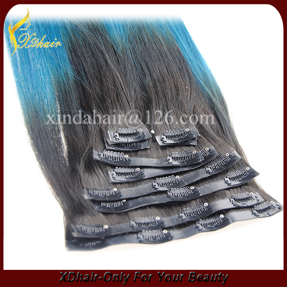 Double drawn 100% human hair ombre color 22" 220g clip in hairextension