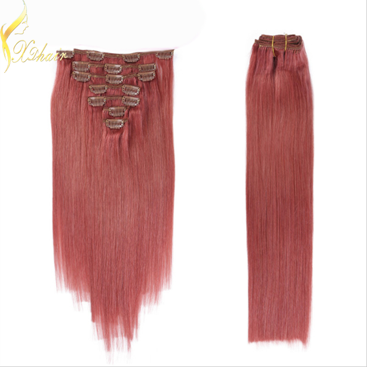 European Quality Customized Color 100% Human Remy Smooth Silky Straight Clip In Hair Extension