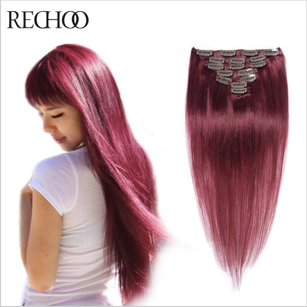 Factory Wholesale 100 Human Hair Clip in Hair Extensions, Hair Extension Clip for Sale
