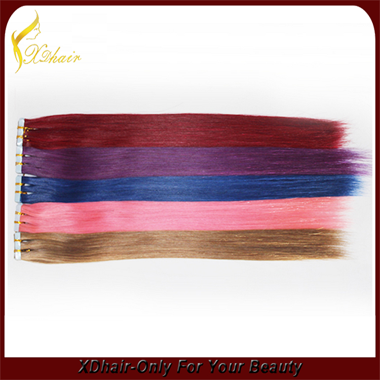 Factory price best colored 100% Brazilian virgin remy new style blue glue colorful tape hair extension