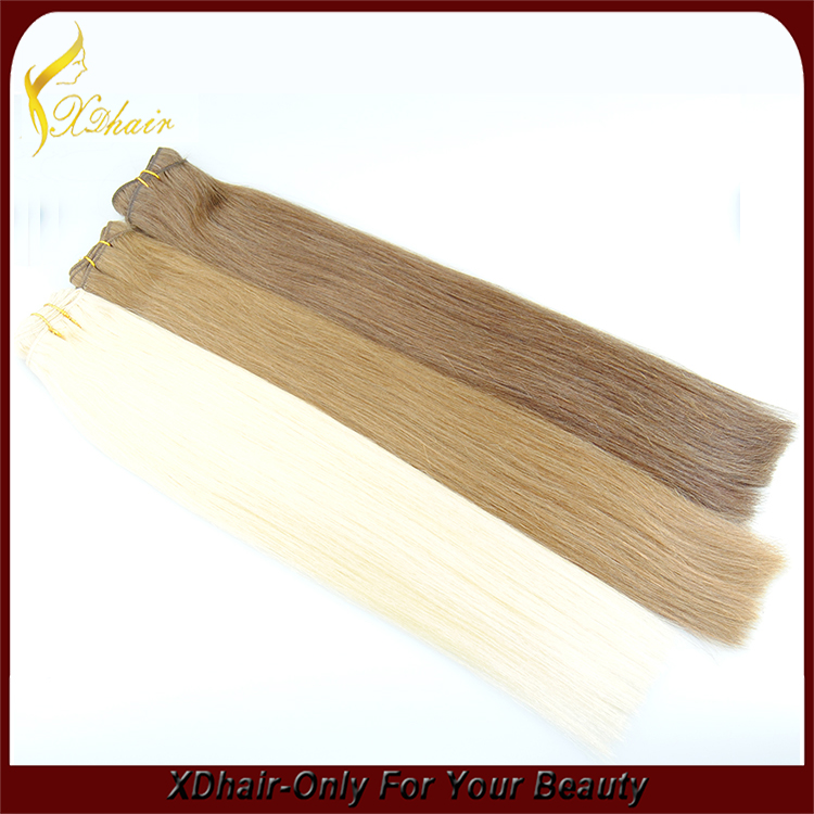 Fast delivery top grade 100% European virgin remy human hair weft double drawn silky straight wave hair weave