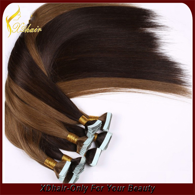 Fast shipping high quality glue 100% Indian virgin remy hair double drawn American blue glue dark brown tape hair extension