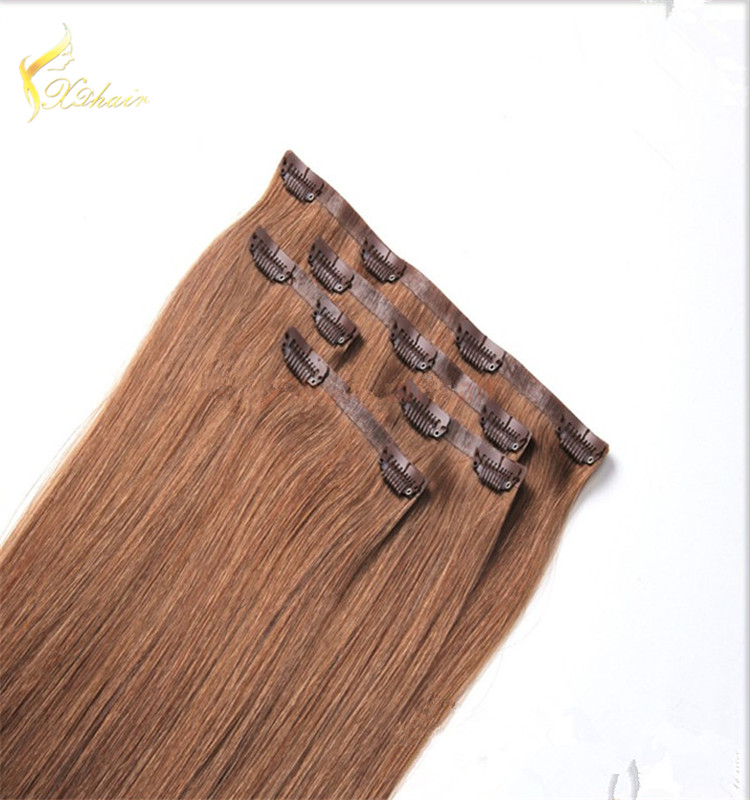 2017 New Product Unprocessed Virgin Remy Brazilian Human Hair Double Drawn 06# Thick Ends Clip In Hair Extension