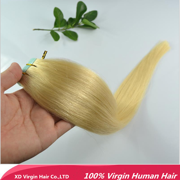 Oro rubia remy virginal del pelo de la PU cinta de trama de la piel 2.5g-3g / piece