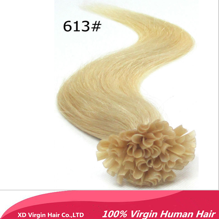 Alto colore biondo dei capelli umani di punta del chiodo vergini remy capelli indiani pre legato i capelli umani
