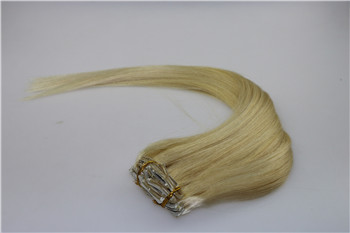 High quality unprocessed brazilian hair double weft blond clip on remy hair extensions with lace