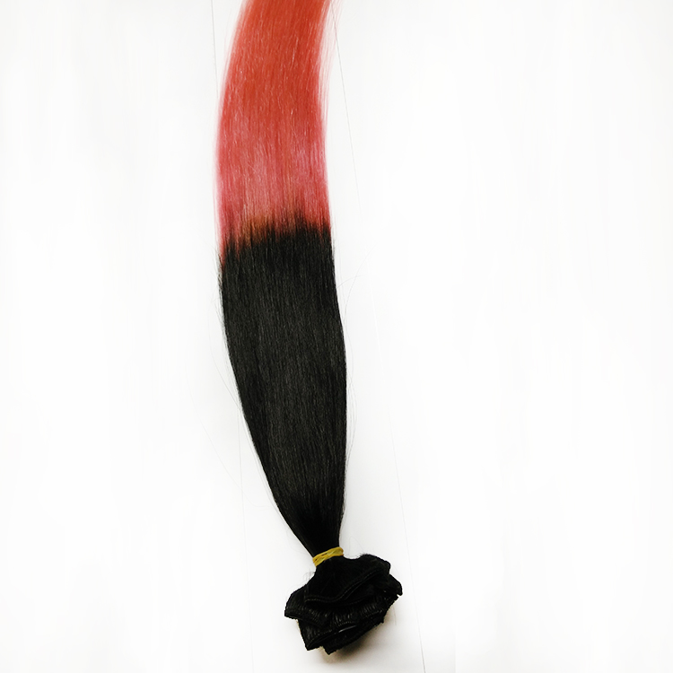High quality virgin remy clip in hair extension two tone ombre hair