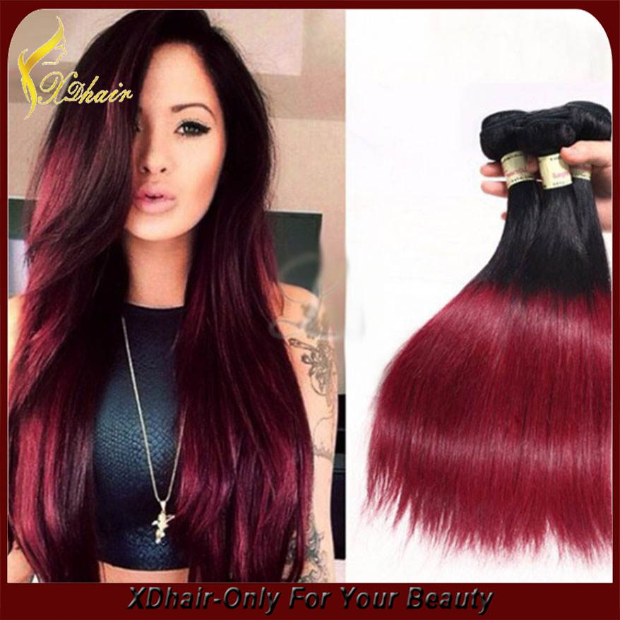 Hot Nuevos Productos En 2015 la Virgen brasileña del pelo humano del pelo recto Ombre color de la armadura del pelo