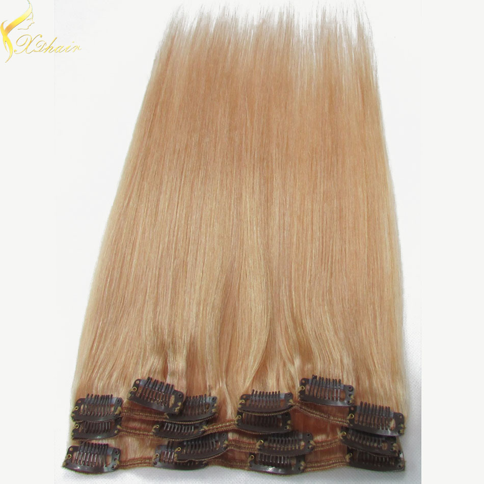 Hot Sell Remy Human Hair Extension 8-30inch Sample Order Accept Blond Color Clip in Brazilian Hair
